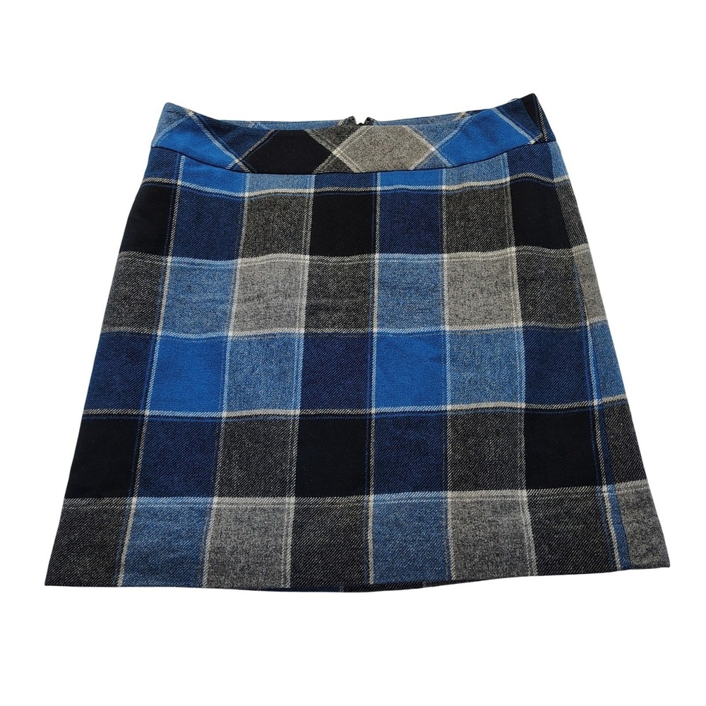 Talbots Blue Buffalo Plaid A-Line Skirt Womens 14 Lined Wool Blend Career New‎
